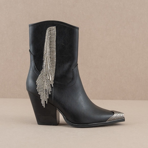 Rhinestone Fringe Western Boots with Etched Metal Toe - Oasis Society - Picture 8 of 9